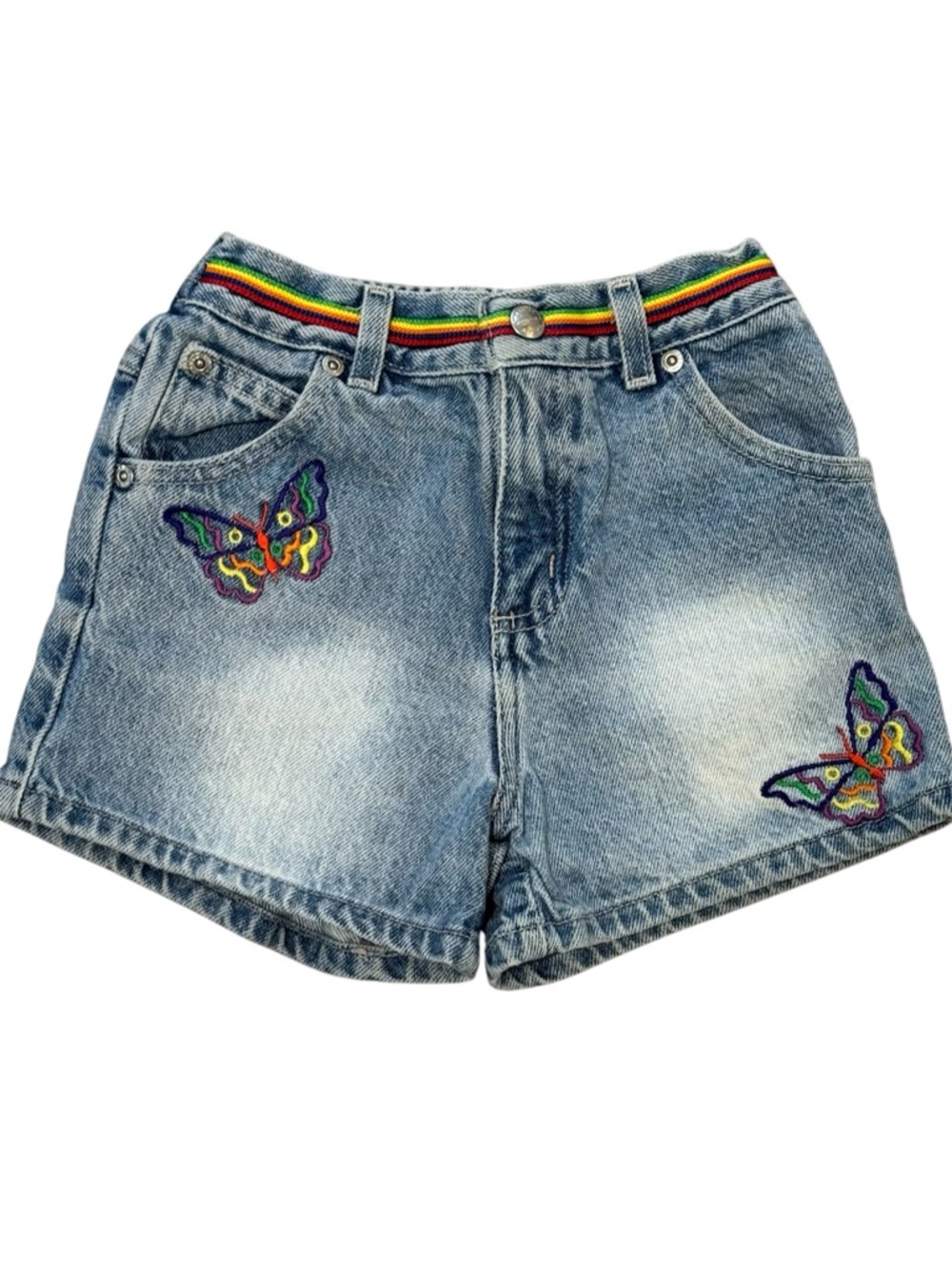 Y2K Sonoma girls butterfly denim shorts embroidered rainbow 5